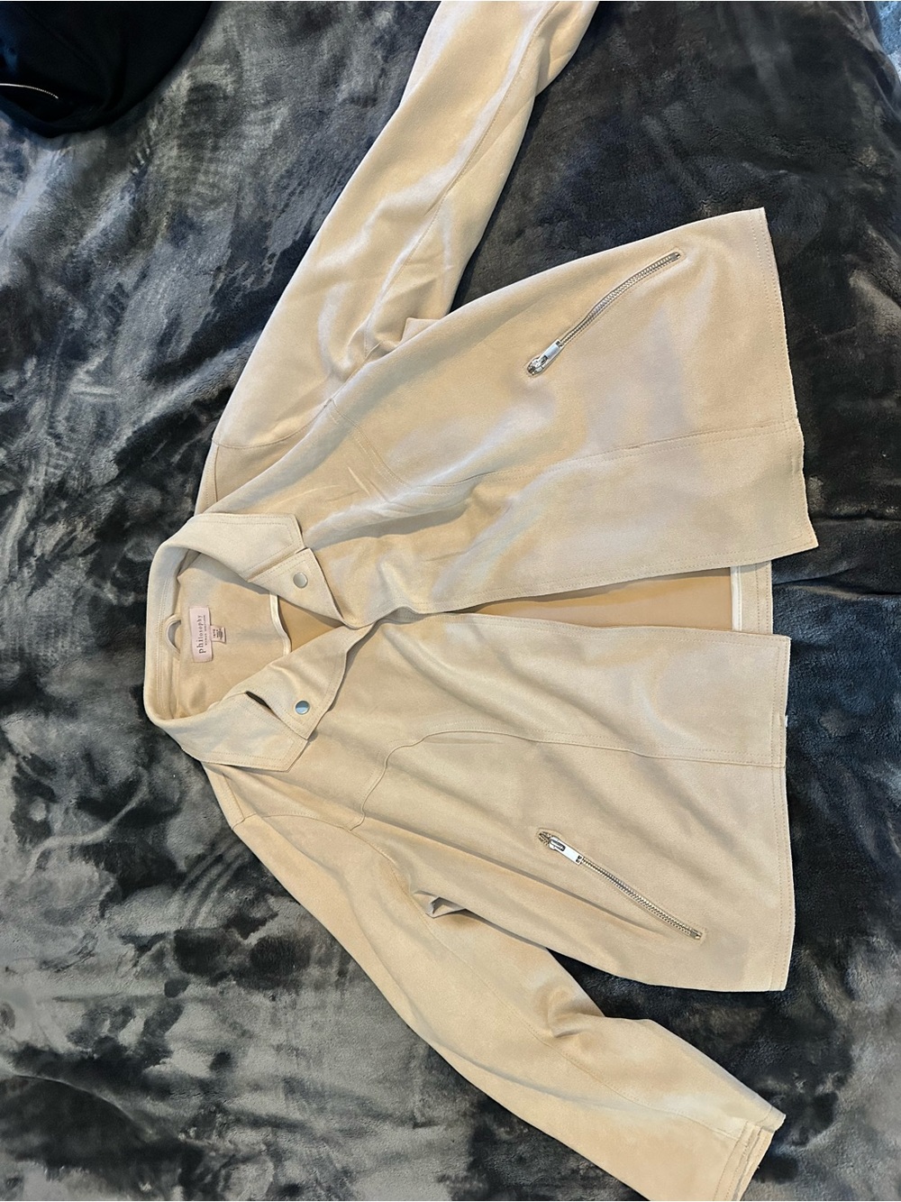 Philosophy Republic Cream Faux Suede Moto Jacket Plus Size 1X